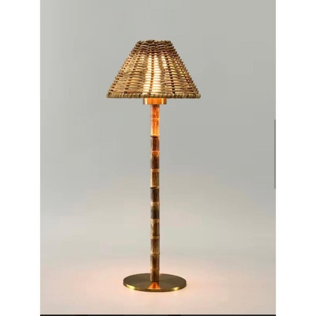 Rechargeable Bamboo Lamp with Rattan Lampshade by Rebecca Lighting, in New conditions. Designed from 2000 Stamped by...