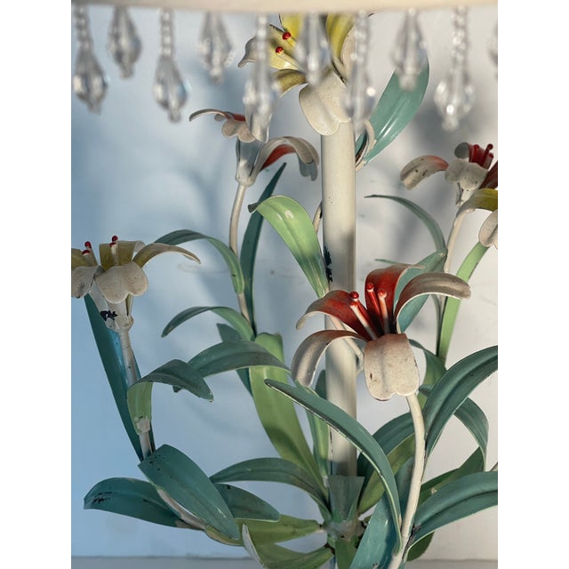 Vintage Tole Flower Alabaster Table Lamp For Sale In Miami - Image 6 of 6