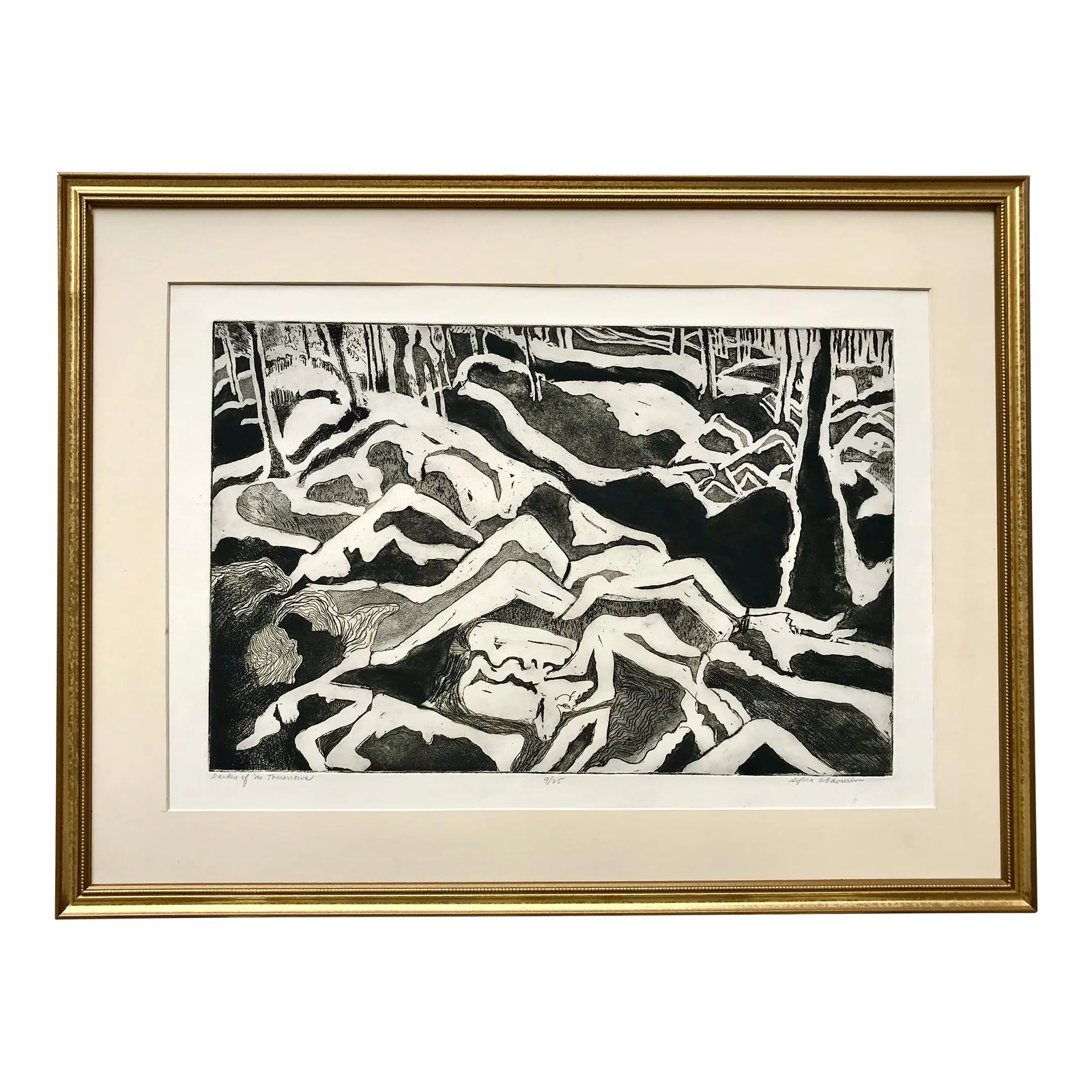Vintage Expressionist Etching Original Print "Garden of No Tomorrows