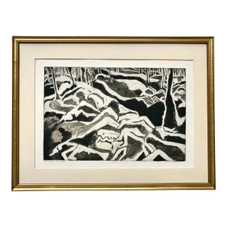 Vintage Expressionist Etching Original Print "Garden of No Tomorrows" by Sylvia T. Gavurin For Sale