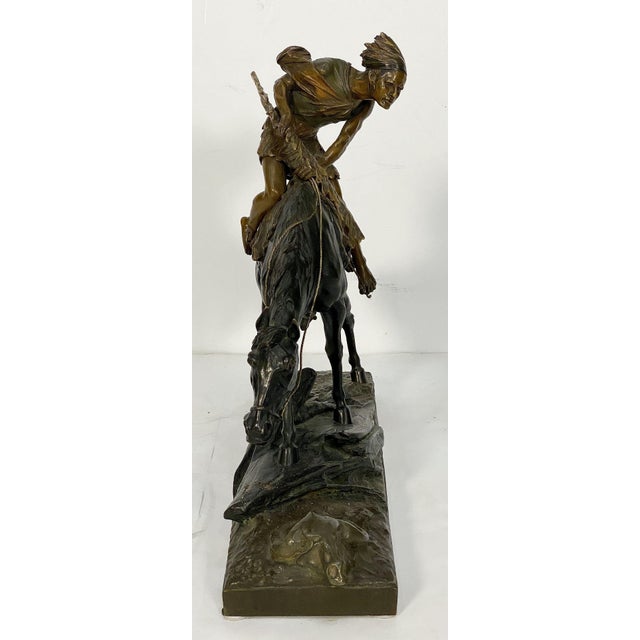 Early 20th Century Bronze Sculpture of a Native American Warrior on Horseback by Èdouard Drouot For Sale - Image 5 of 13