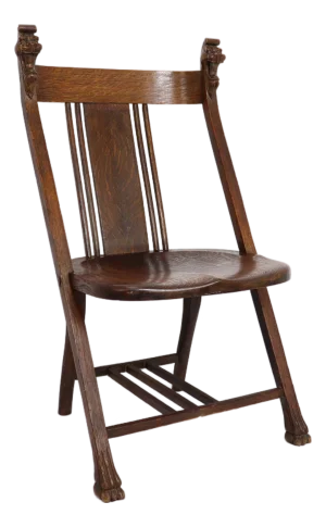 Antique Mission Oak / Victorian Library Side Chair With Carved Gargoyles