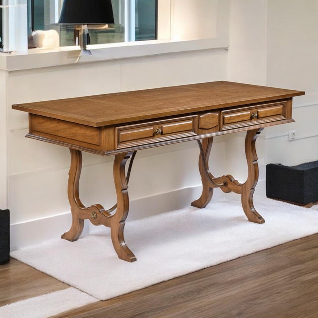 American Restored Thomasville English Regency Style Pecan Desk or Console With Drawers For Sale - Image 3 of 14