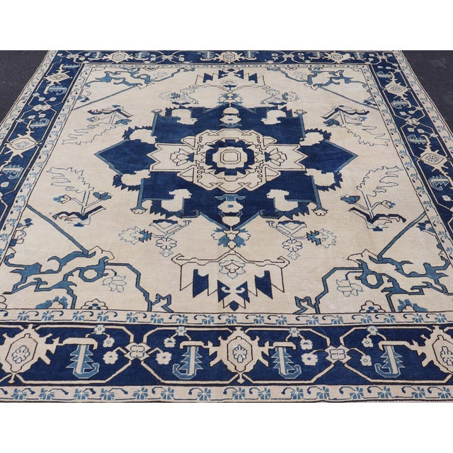 Traditional Navy Blue Oushak Vintage Rug With Traditional Medallion Design For Sale - Image 3 of 16