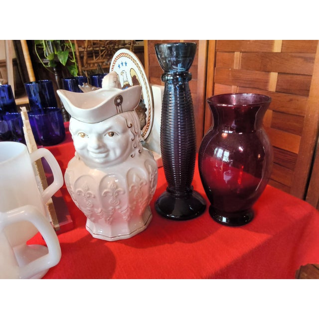 Vintage American 250th Birthday Celebration Tableware and Decorations; Leo Ward Blue Glasses, Pewter, Flags, Eagles and Red, White and Blue Decor For Sale - Image 16 of 18
