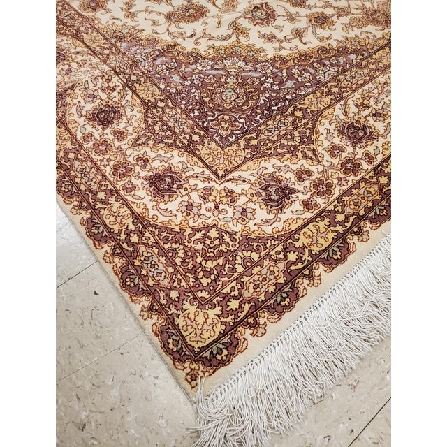 Late 20th Century Rare Finely Woven Persian Silk Qum, Handmade Oriental Rug, Soft Ivory For Sale In New York - Image 6 of 18
