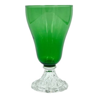Vintage Anchor Hocking Single Cocktail Drinking Glass Emerald Green Clear Stem For Sale