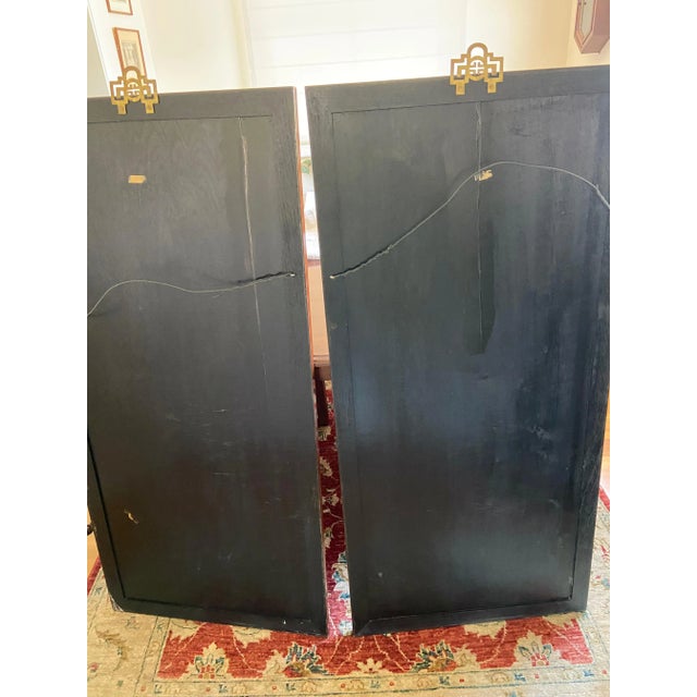 1950s Large Vintage Asian Inlaid Black Lacquer Hanging Panels - Set of 2 For Sale In Los Angeles - Image 6 of 7