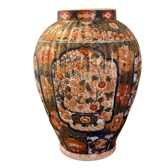 Japanese Late 19th Century Japanese Imari Ribbed Porcelain Floor Vase For Sale - Image 3 of 11