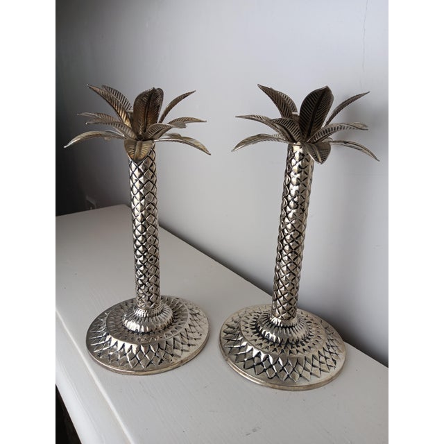 Silver Palm Tree Candleholders in Silver-Plated Metal, 1980s, Set of 2 For Sale - Image 8 of 8