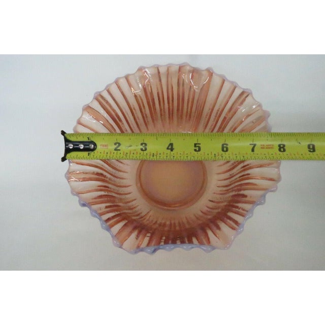 Fenton Style Pink Opalescent Peaches And Cream Glass Ruffled Bowl