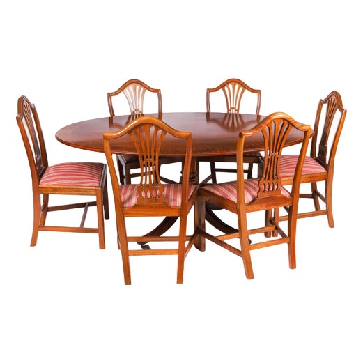 Vintage Oval Dining Table and Shield Back Chairs by William Tillman, 1980s, Set of 7 For Sale