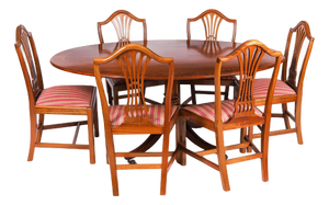 Vintage Oval Dining Table and Shield Back Chairs by William Tillman, 1980s, Set of 7
