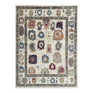 8x10 Sumptuous Fiona Ivory Abstract Floral Geometric Handknotted Wool Carpet Rug For Sale