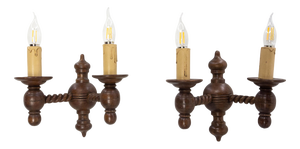 Spanish Style Double Wall Sconces in Turned Beech, France, 1940s, Set of 2