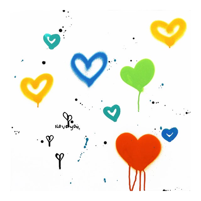 Playful Graffiti Painting Street Art "Golden Hearts" Original Artwork by Amber Goldhammer For Sale