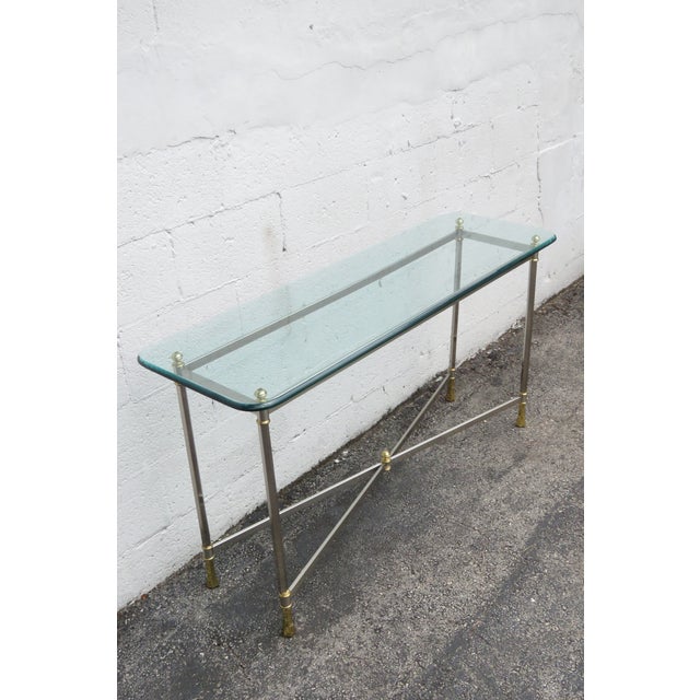 Hollywood Regency Two Tones Chrome and Brass Console Table Tv Stand 5602 For Sale - Image 10 of 16