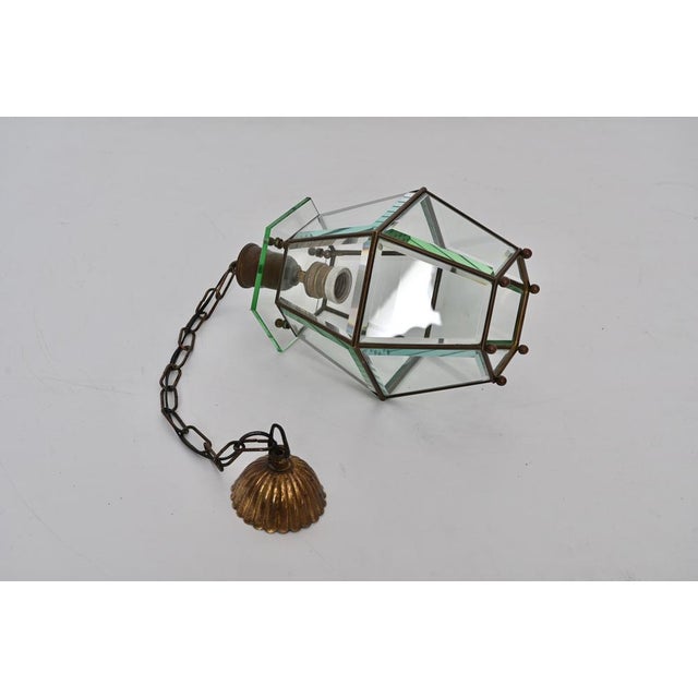 Italian Hexagonal Brass and Beveled Glass Pendant Light in Style of Adolf Loos, 1950s For Sale - Image 16 of 18