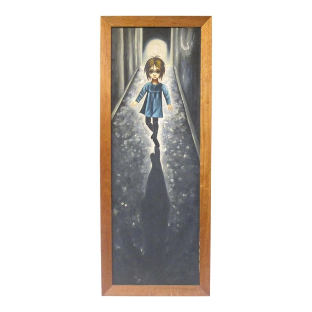 Big Eye Girl Painting in the Style of Margaret Keane For Sale