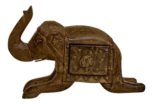 Vintage Indian Elephant Sculpture Carved Wood With Incense Drawer