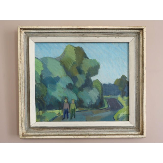 THE PATH BEYOND Size: 16.5 x 18.7 inches (including frame) Oil on board An atmospheric and expressive mid-century...