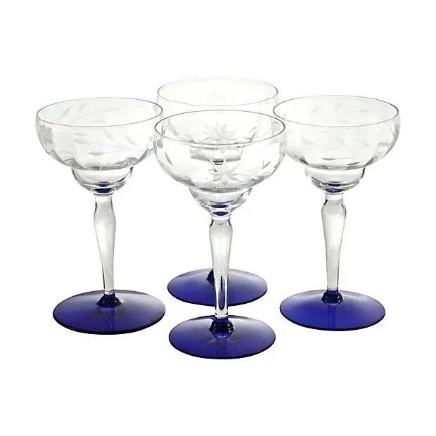 1920s Cobalt Cut-Crystal Stems - Set of 16 For Sale - Image 4 of 9