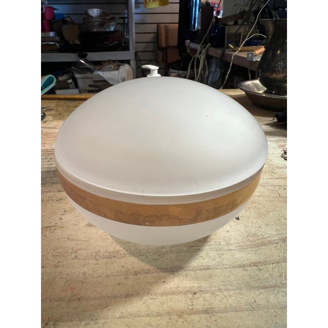 Mid-Century Modern Vintage White Frosted Glass Powder Box For Sale - Image 3 of 5