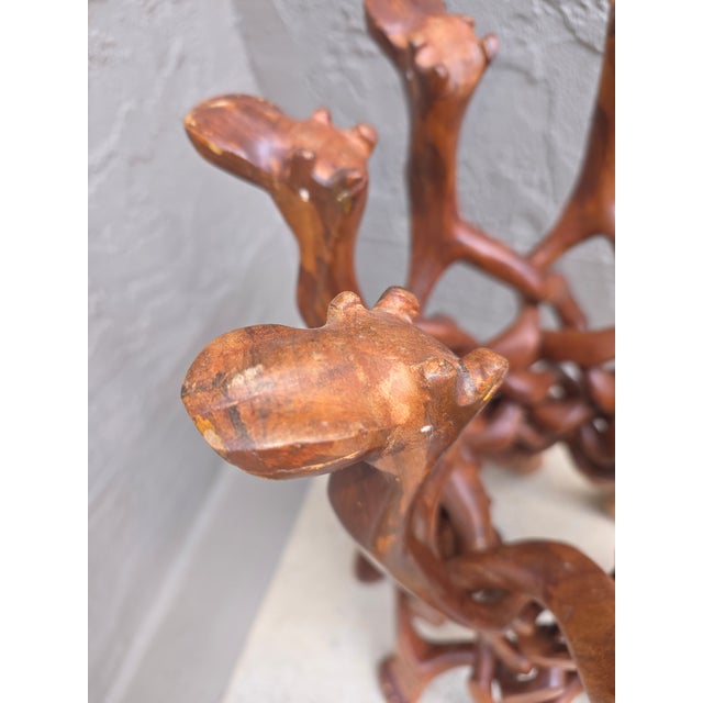 Brown Camel Headed Wood Base Stand For Sale - Image 8 of 10