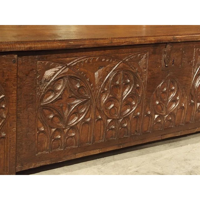 Early 19th Century A Long Circa 1800 Gothic Style Oak Board Trunk From France For Sale - Image 5 of 13