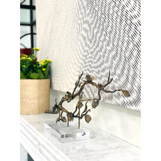 Gold Leaf & Blossom Vine Sculpture Mounted on Finished Acrylic For Sale - Image 8 of 8