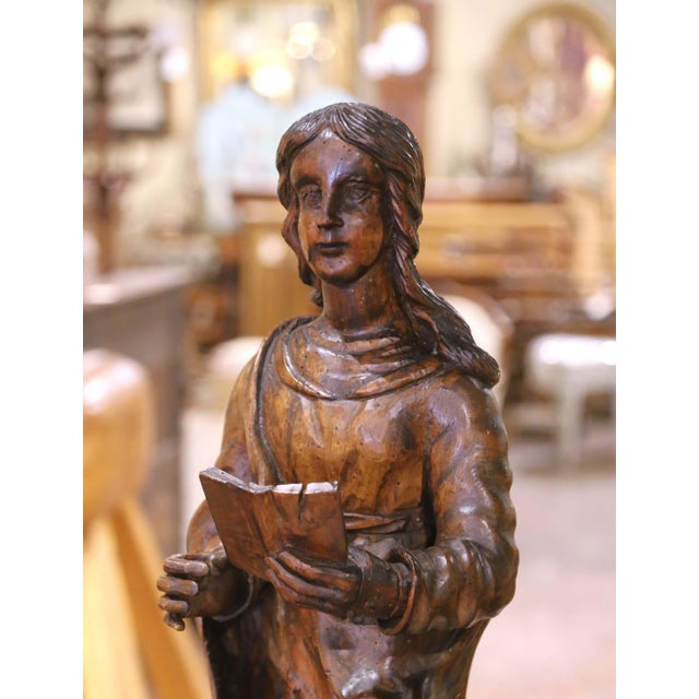French 18th C. French Carved Walnut Figure of Saint John the Baptist With Lamb For Sale - Image 3 of 6