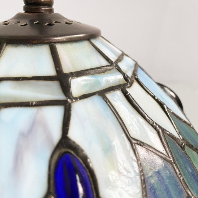 Italian Art Nouveau Style Table Lamps in Colored Glass and Brass, 1980s, Set of 2 For Sale - Image 6 of 18