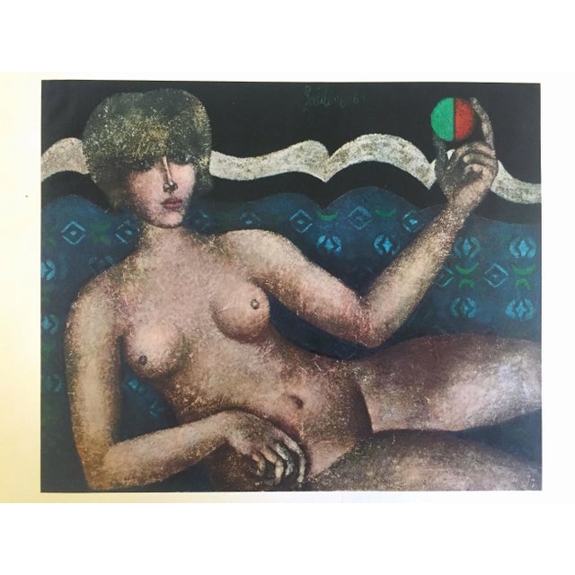 This Franco gentilini rare vintage 1965 Mid Century Modern limited edition lithograph print " Nudo Sul Divano " 1961, is...
