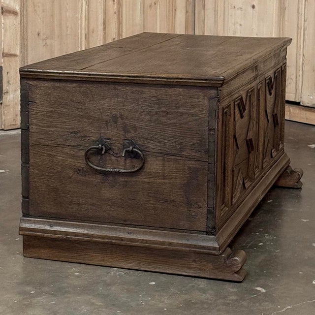 18th Century Dutch Provincial Solid Oak Trunk With Hand-Forged Iron Handles For Sale - Image 11 of 17