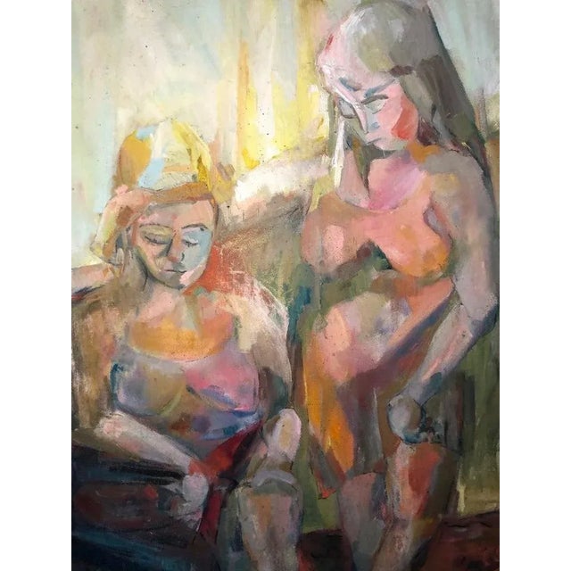Large Picasso Style Mid-Century Modern Oil on Board of Women For Sale In New York - Image 6 of 13