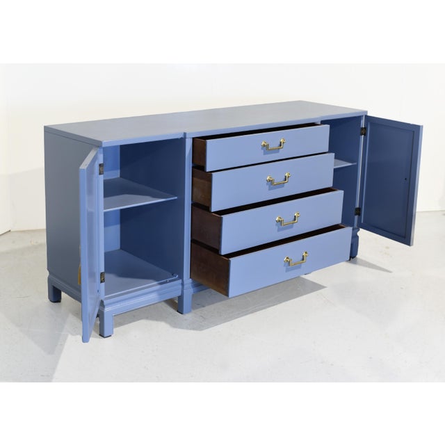 Wood 1950s Mahogany Sideboard by Landstrom Furniture in Blue - Newly Painted For Sale - Image 7 of 12