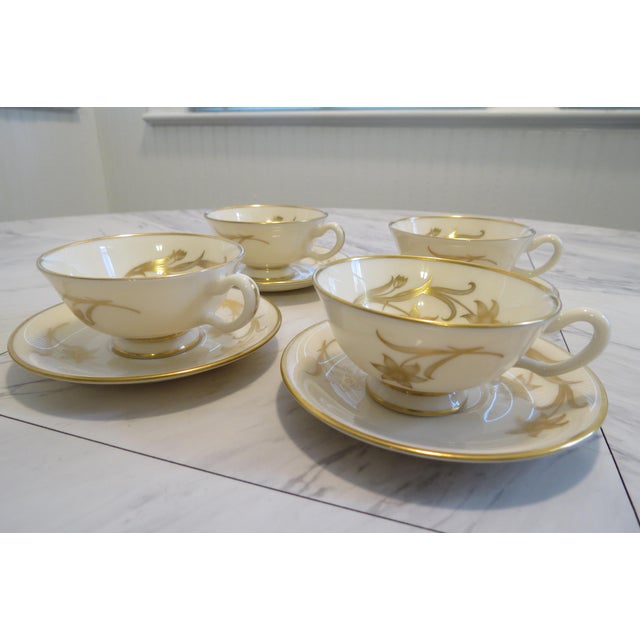 Gorgeous Mid Century Lenox Fine China. Daybreak, ca 1942-1967. Classic and timeless design. Bone white with gold. Set of 4...