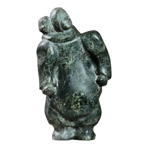 Vintage Folk Hand Carved Inuit Figurative Serpentine Green Marble Sculpture