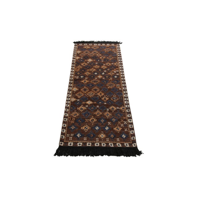 Handknotted Rich Brown and Gold Folk Rug, 2'x8' For Sale In New York - Image 6 of 7