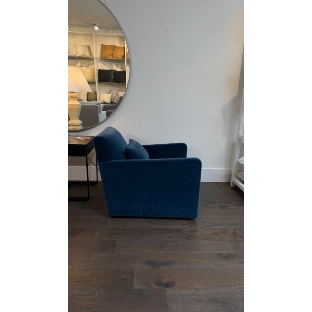 Lancaster Remi Floating Swivel Chairs in Sapphire Mohair For Sale - Image 4 of 6