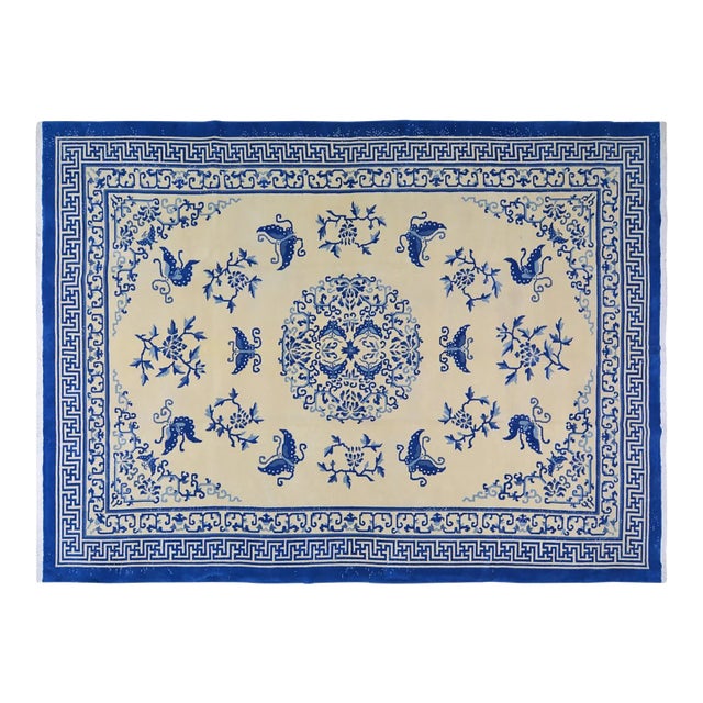 Vintage Chinese Art Deco Hand Knotted Wool Rug, 9'6'' X 13'2'' For Sale