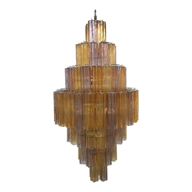 Murano Glass Amber and Violet Tronco Chandelier Venini Style For Sale