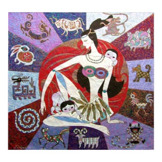 1990s "Nu Wa Made a Human Being" Lin Chong Hand-Signed Serigraph on Japon Paper For Sale