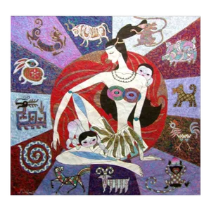 1990s "Nu Wa Made a Human Being" Lin Chong Hand-Signed Serigraph on Japon Paper
