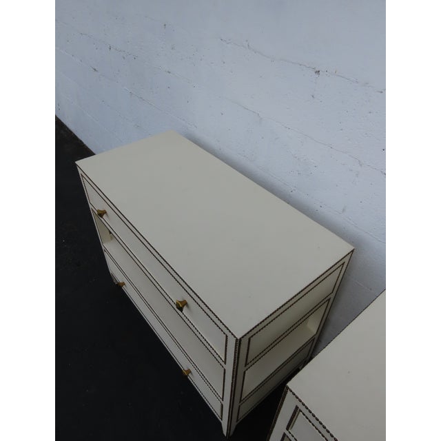 Bernhardt Hollywood Regency Bonded Leather Large Nightstands Chests a Pair 6660 For Sale - Image 14 of 18