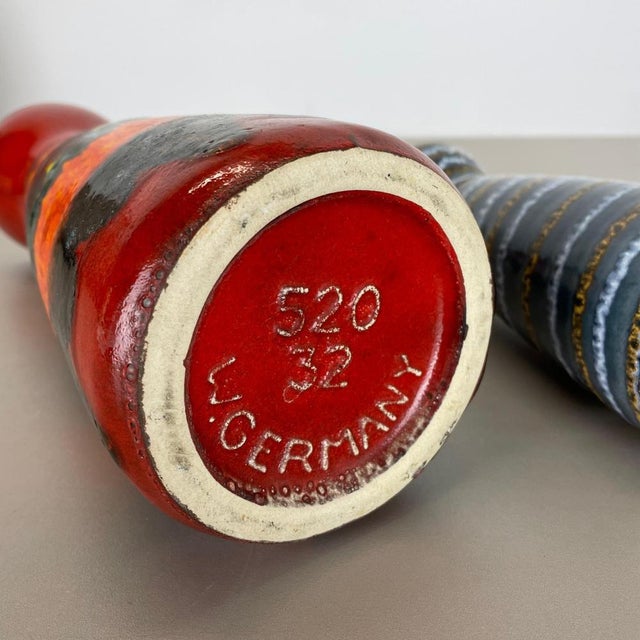 Pottery Fat Lava Vases attributed to Scheurich, Germany, 1970s, Set of 2 For Sale - Image 16 of 18