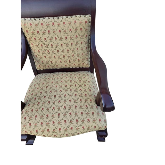 Traditional Antique French Carved Empire Rocking Chair Armchair Mahogany Lounge Rocker For Sale - Image 3 of 13