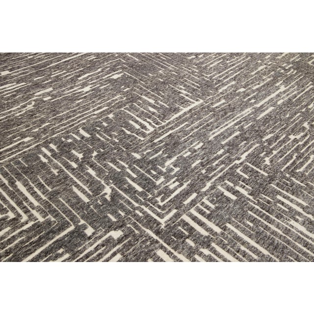 Gray Modern Natural Moroccan Style Wool Rug With Gray Abstract Design by Apadana For Sale - Image 8 of 10