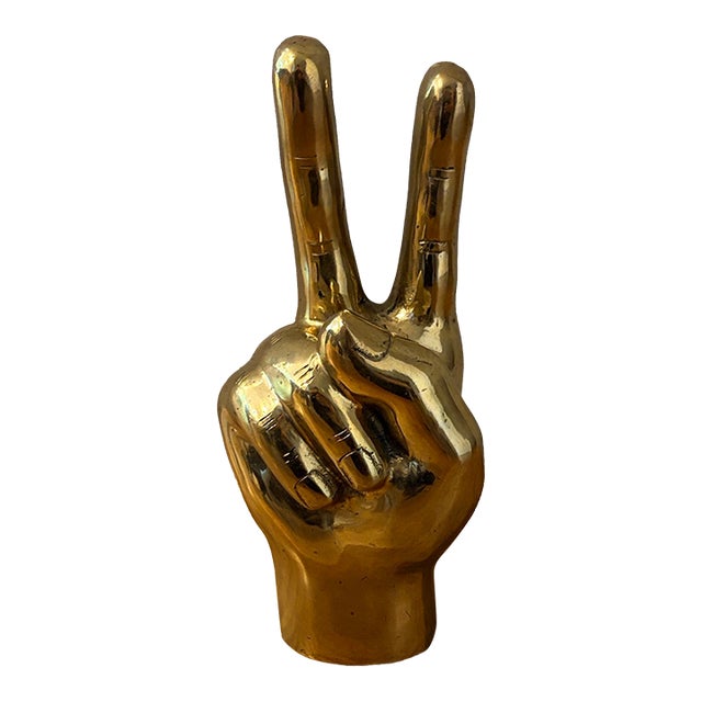 Farella Loft Antique Brass Peace Sign Hand Sculpture For Sale