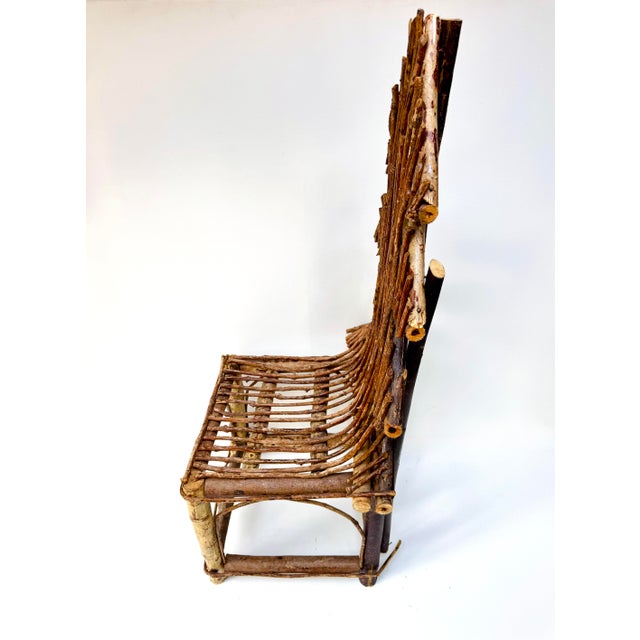 Mid 20th Century Vintage Rustic Twig Chair With Woven Seat Folk Art Decor For Sale - Image 5 of 11